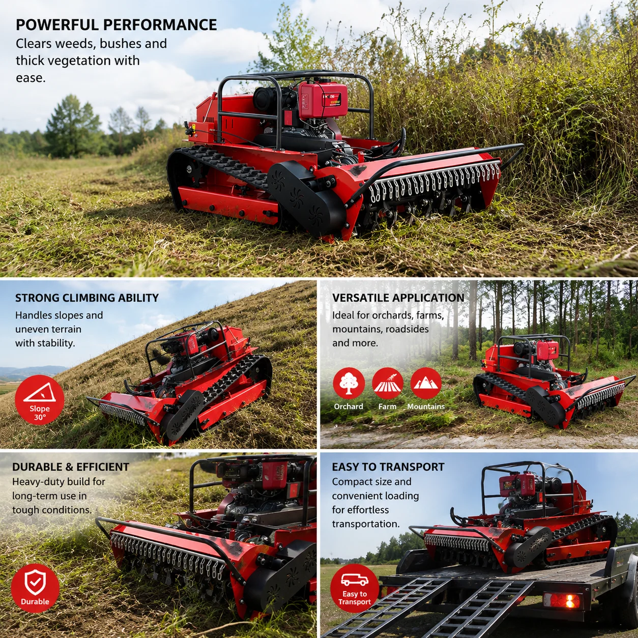 80cm Front Flail Blade Remote Control Lawn Mower 2000W  Engine Tracked Grass Cutter
