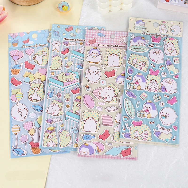 4Pcs Kawaii Sanrio Marumofubiyori 3D Bubble Stickers Diy Decoration Iphone Case Accessories Children Toys Cute Gift For Girls