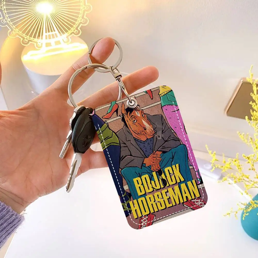 B-Bojack Print Anime Bank Card,Subway, Bus Card Holder Keychain Key Ring Door Access Tags ID Card Case Keychain Access