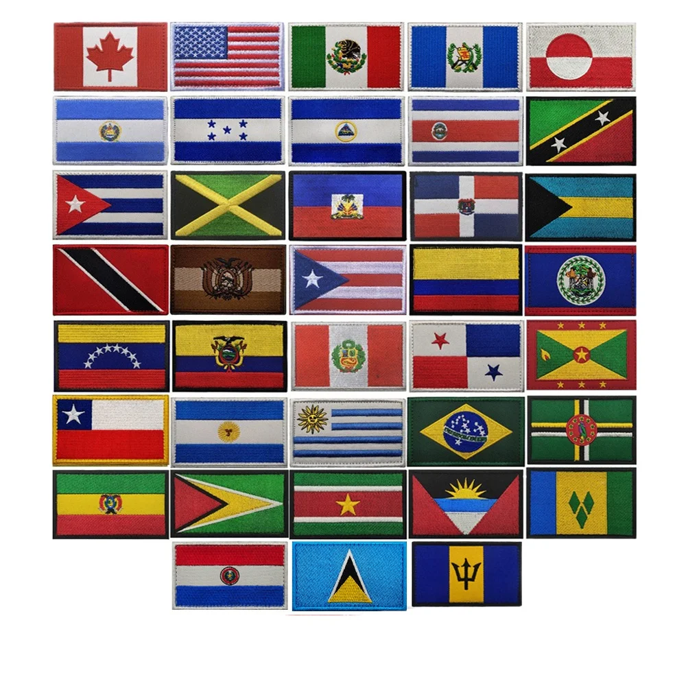 Latin American Countries Flag Patches Embroidery Hook&loop Style Caribbean Islands Banner Asian Nations Flag Emblem Customizable