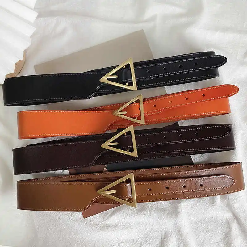 1pcs Women's Decorative Belt with Luxury Feel - New Design in 2024, Genuine Leather, Stylish Black Minimalist Wide Belt, Instagr