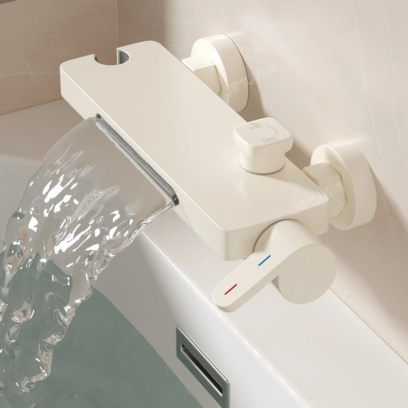 Wall Mounted Faucet Bathtub Cream Waterfall Mixer Valve High Flow Hot Cold Shower Set No Top Spray Decor Kit Luxury Premium
