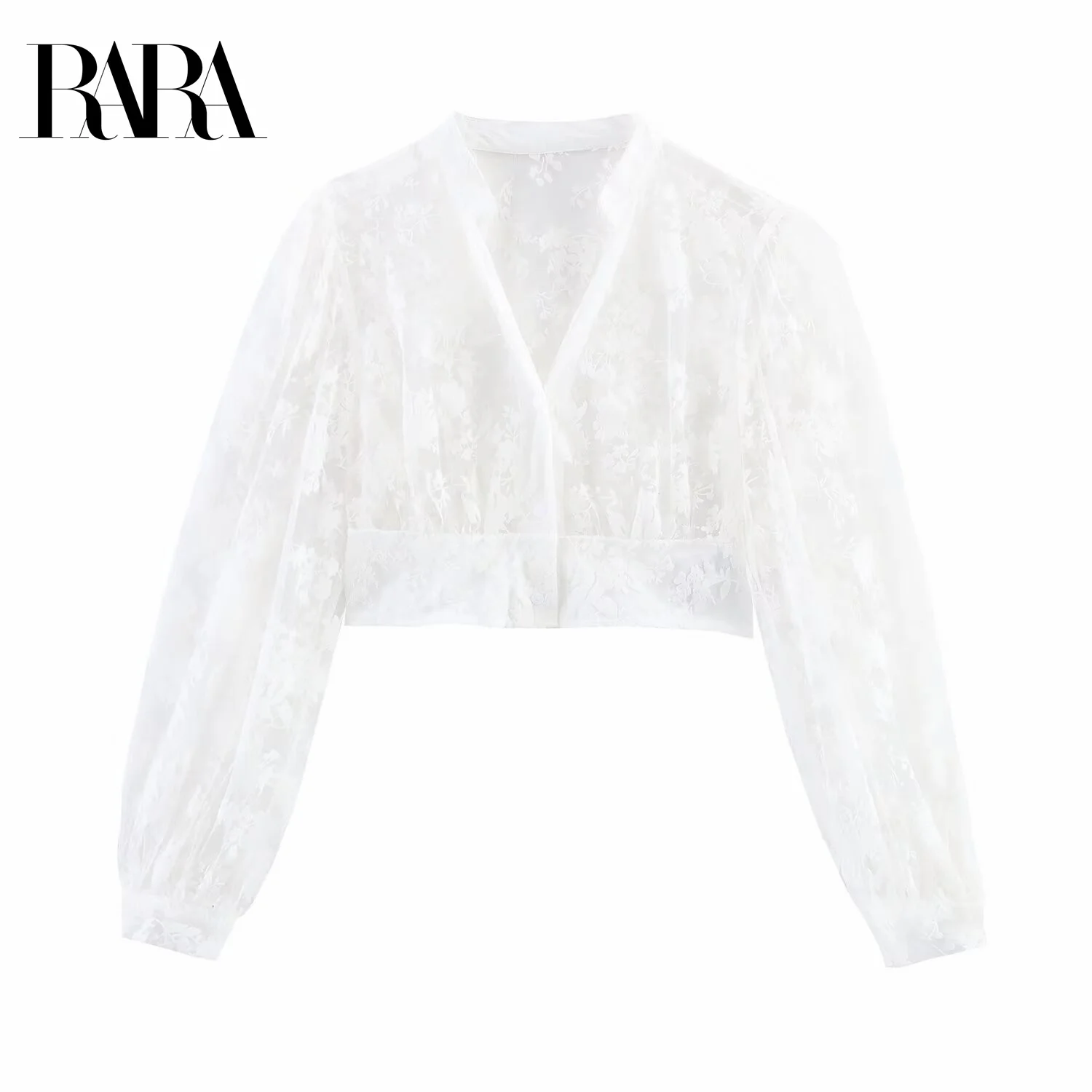 

RARA2025 new summer women's casual fashion simple versatile long-sleeved V-neck short perspective mesh shirt top