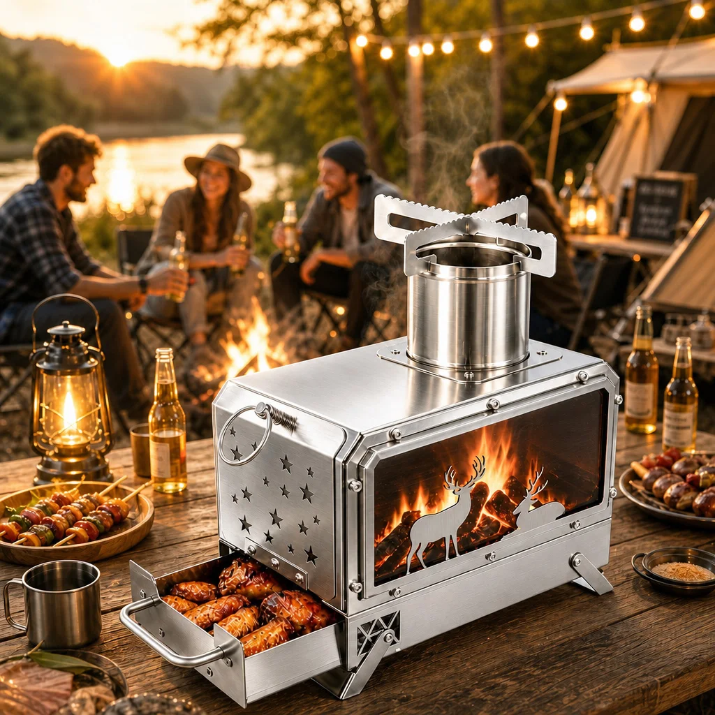 

Portable Stainless Steel Foldable Square Outdoor Firewood Burner Stove for Picnic Hiking Camping Outdoor Kitchen Accessories