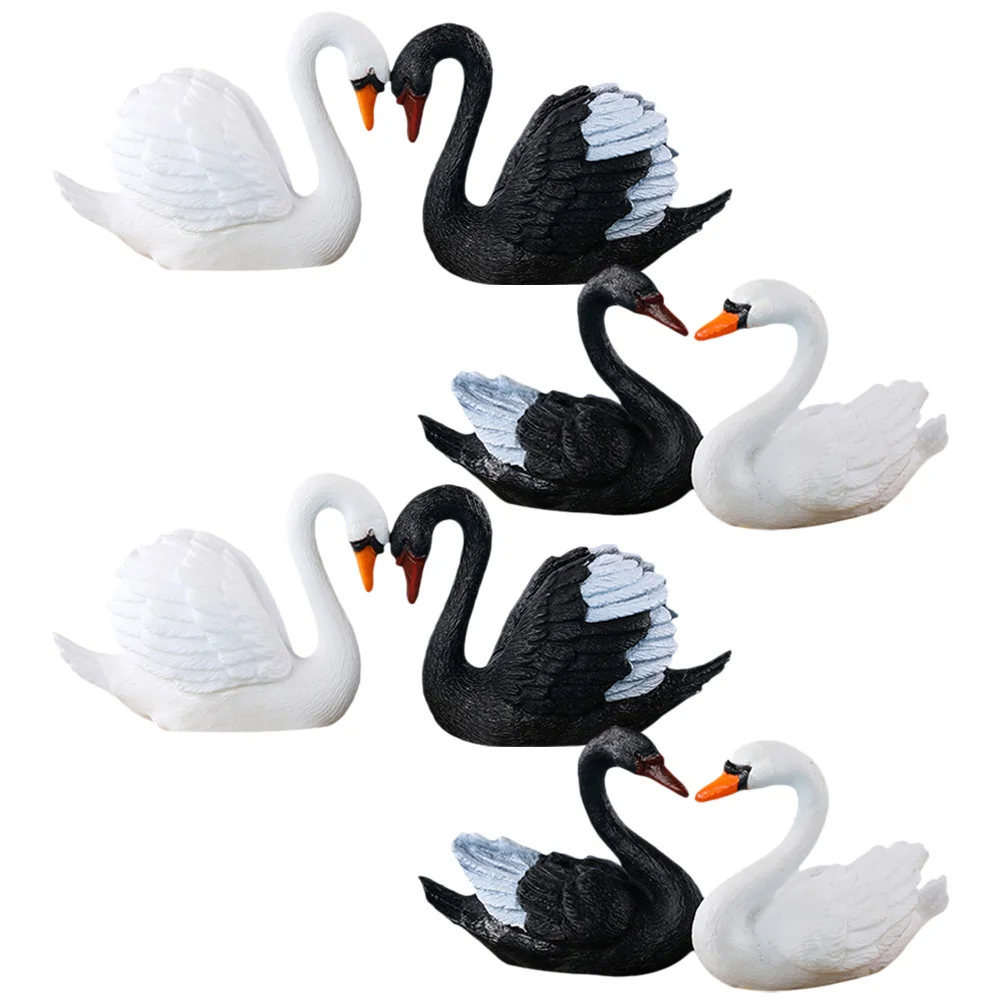 8 Pcs Black and White Swan Ornament Dashboard Couple Figurines Flower Pot Tiny Animals Decor Pots Cartoon Crafts Statue