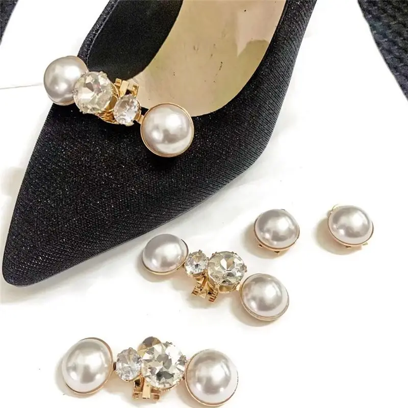 A95G 4Pcs Big Pearl Decoration Clip High Heel Shoe Decoration Charm Buckle Bride Shoe Clip Wedding Accessories for Women
