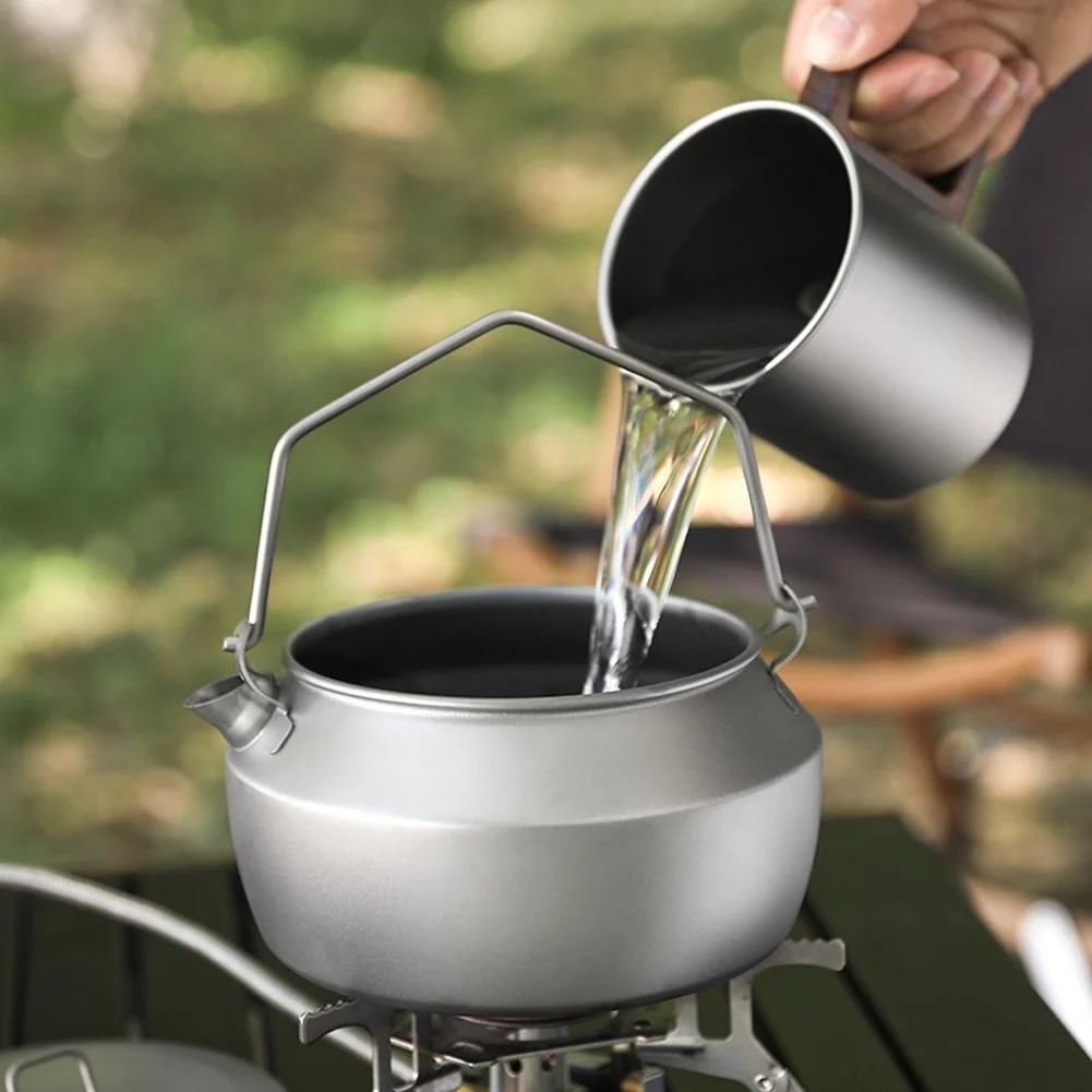 Lightweight Portable Camping For Kettle 1100ml Pure Titanium Construction Foldable Handle for Hiking Backpacking and Travel
