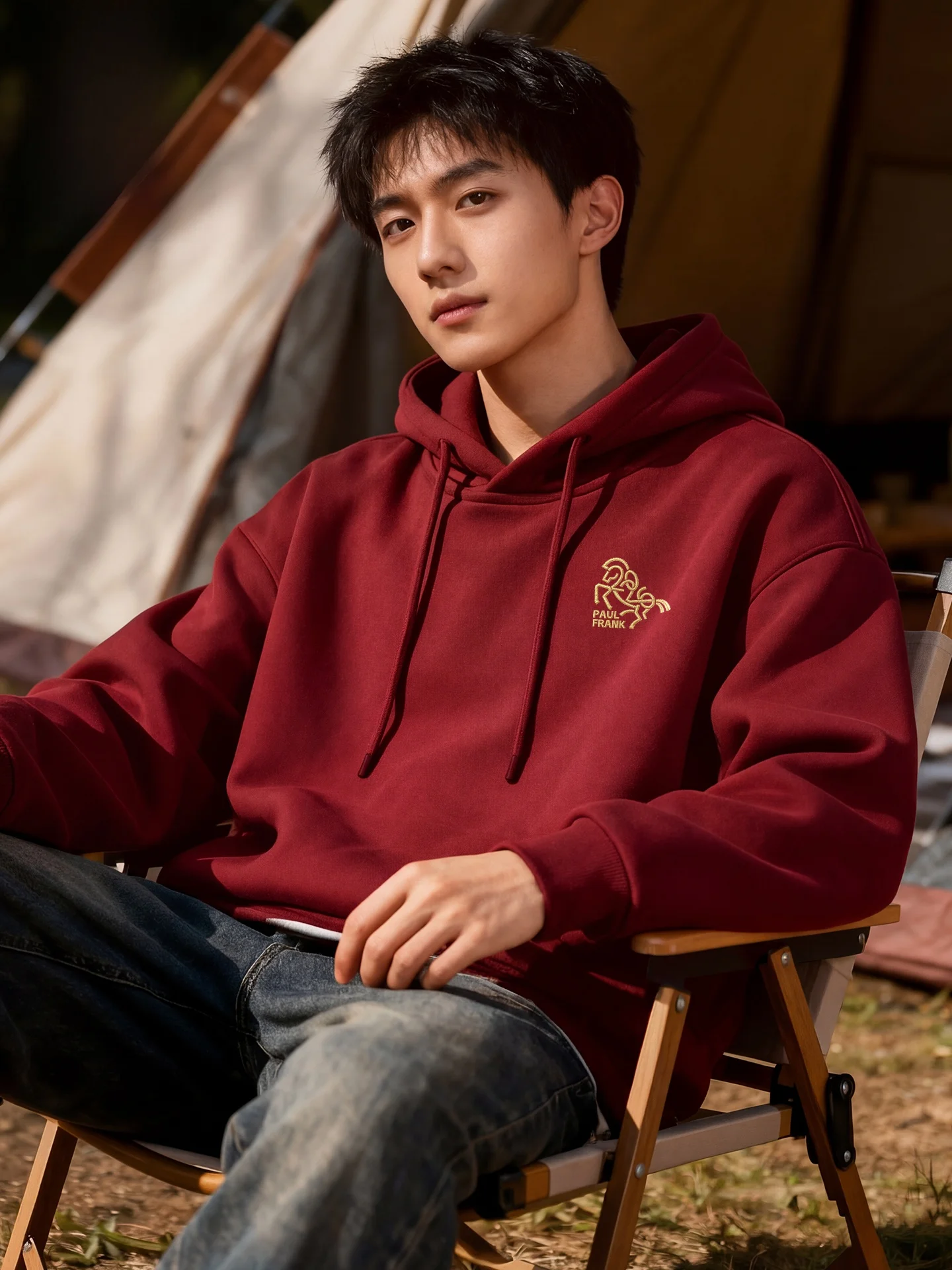 

2026 Year of the Red Fce Lined Thiened Hoodie Men's Winter Jaet Casual Sle Warmth Comfortable Fit