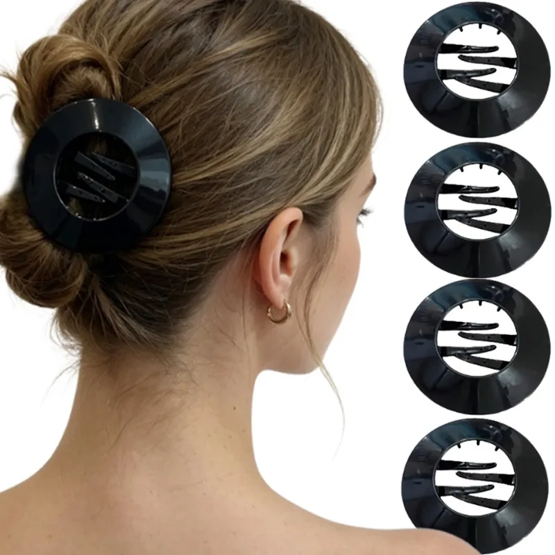 

1/10pcs Black Round Hair Clip Flat Claw Clip Hollow Design Anti Slip No Pressure Soft Comfortable Strong Sports Headwear Gifts