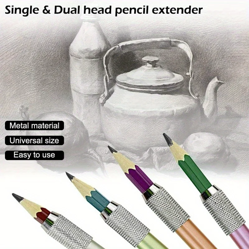 8 PCS Pencil Extenders, One Head & Dual Head Metal Handle Pen Holder Lengthener, School Office Supplies Art Writing Tool - view 5