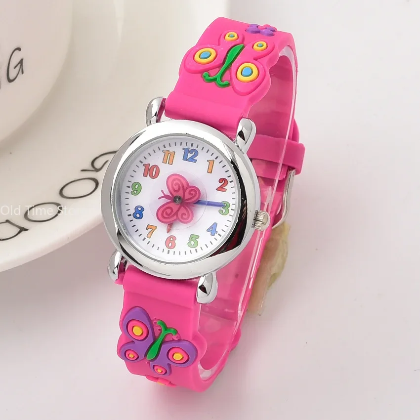 Boys and Girls with Children Cute Fashion Butterfly Rubber Quartz Watch Students Watch Colorful Tape Boy Girl Student Gift Watch