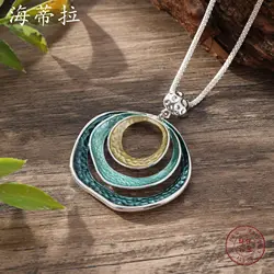 new color painting oil geometric hollow ring pendant, exaggerated geometric round women's high-end necklace
