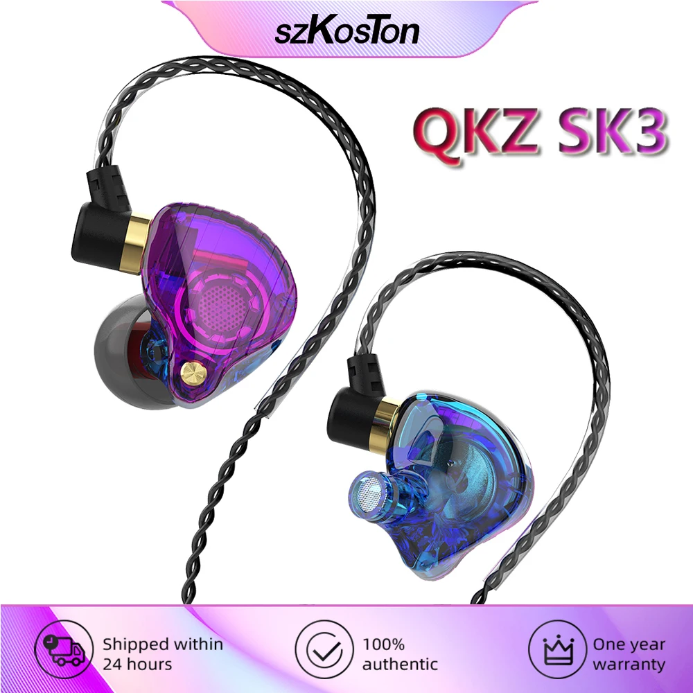 QKZ SK3 Metal Earphone Bass HiFi Wired Headphones With Microphone Noise Reduction Headset Gamer Musician Earbuds For Xiaomi