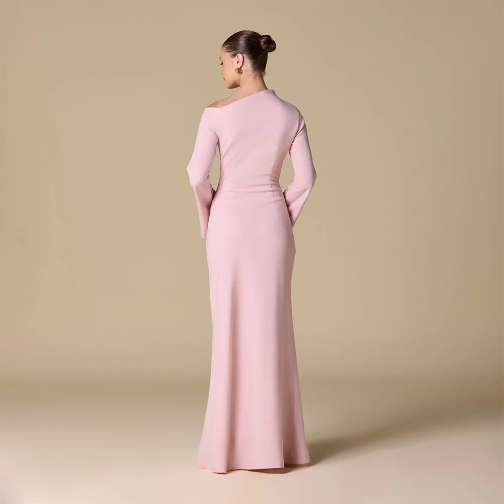 فستان سهرة وردي للنساء 2025 بأكمام طويلة فساتين سهرة طويلة بدون أكتاف حورية البحر فساتين رسمية بسيطة حسب الطلب