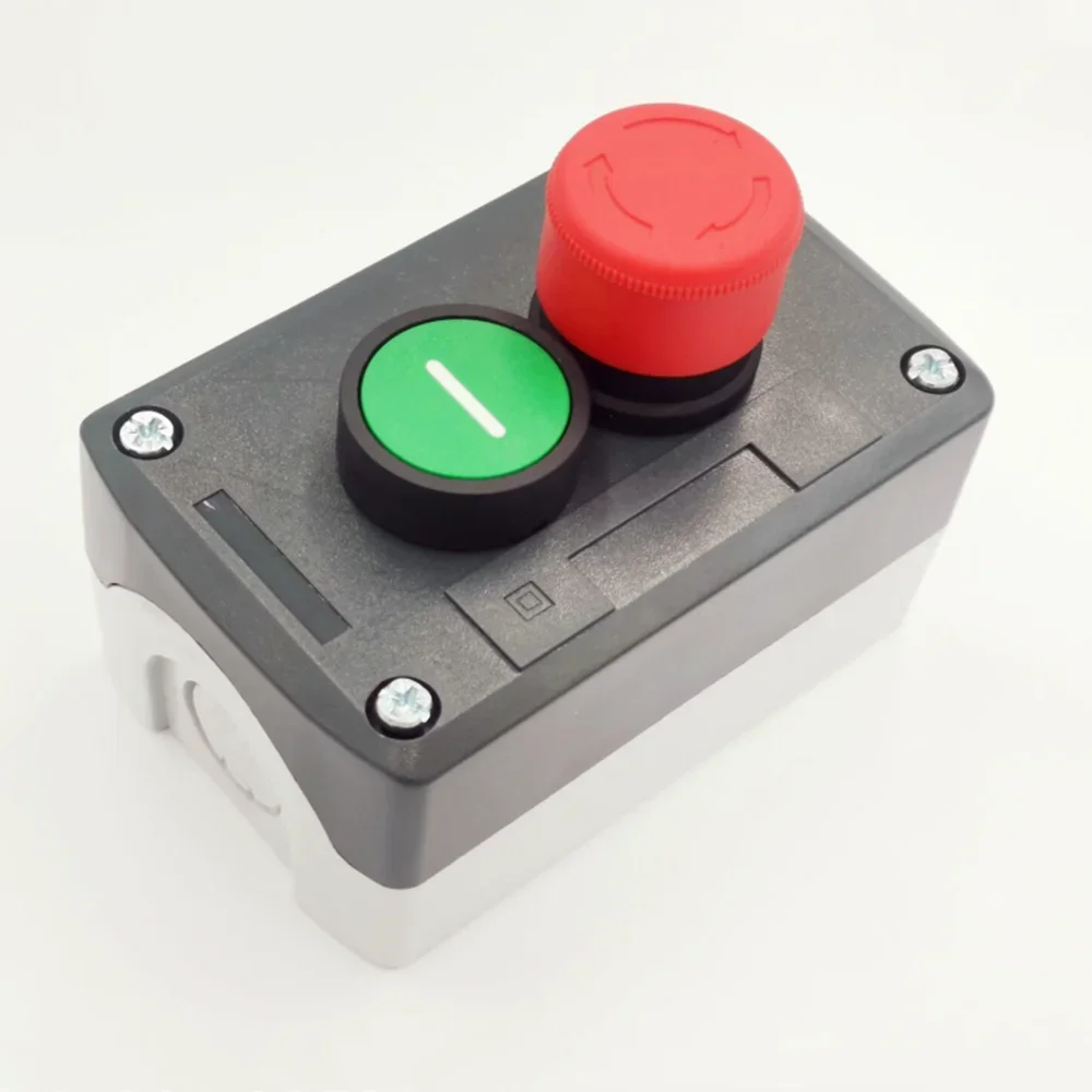 240V 3A Red Emergency Stop Switch Momentary Green Flat Pushbutton Station Box for Safety Control