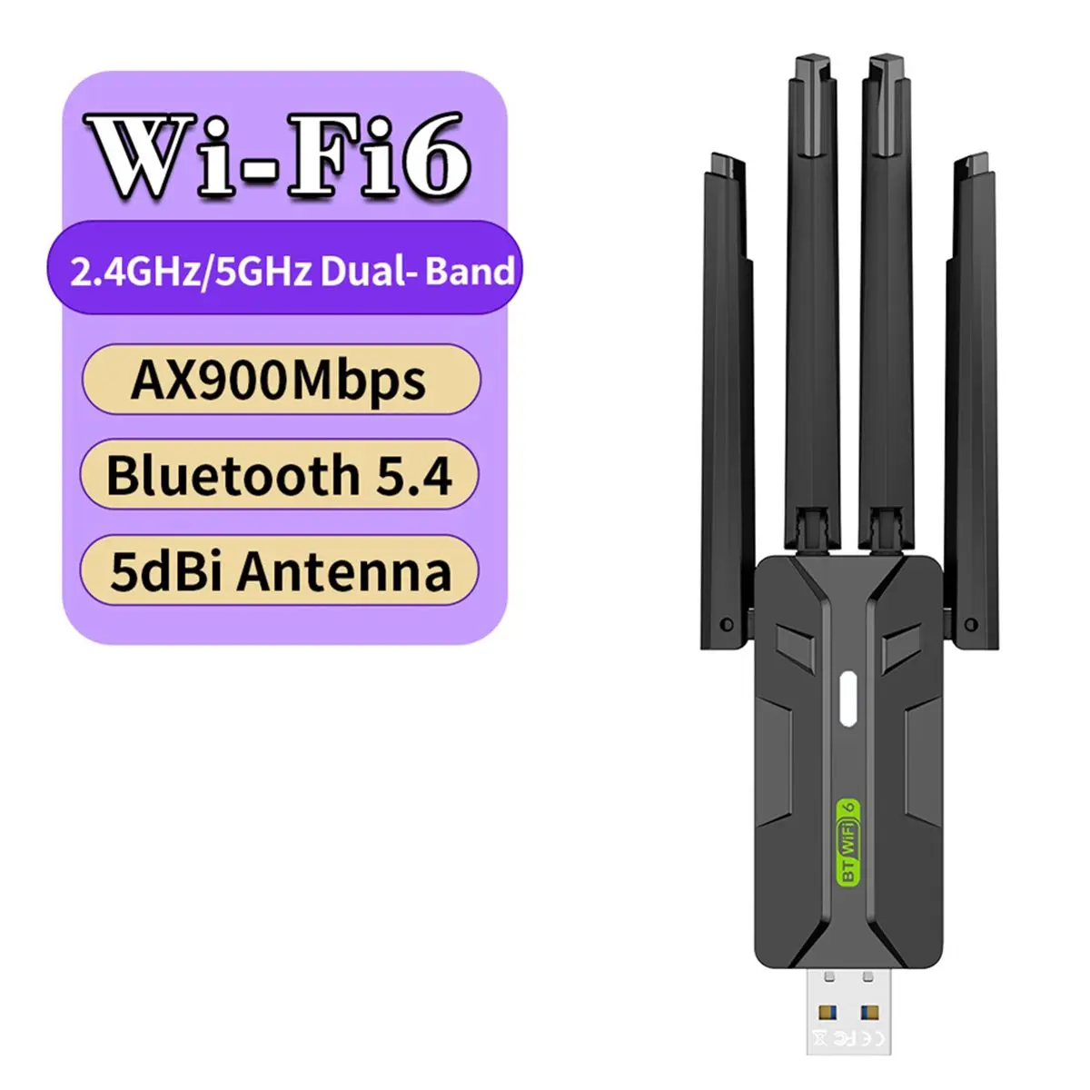 (good38M) Беспроводной USB-адаптер AX900 WiFi6, 900 Мбит/с, двухдиапазонный (2.4/5 ГГц), с поддержкой BT5.4 для WIN10 WIN11