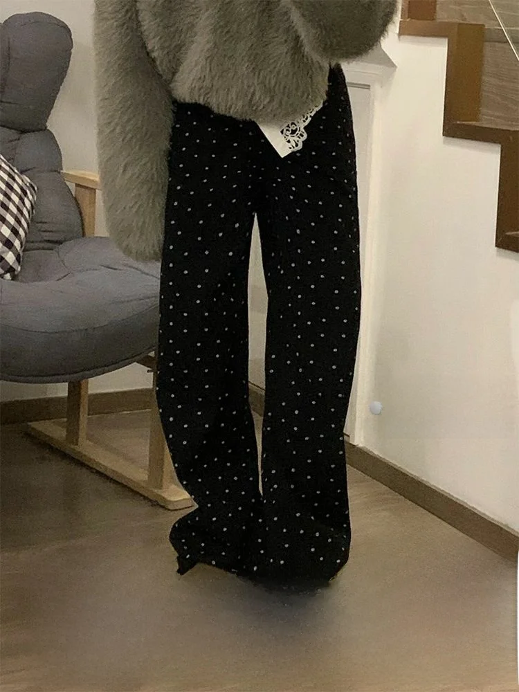 

Джинсовые брюки с высокой талией и цветочным принтом в горошек в стиле ретро, женские осенне-зимние свободные широкие длинные брюки Street Sle