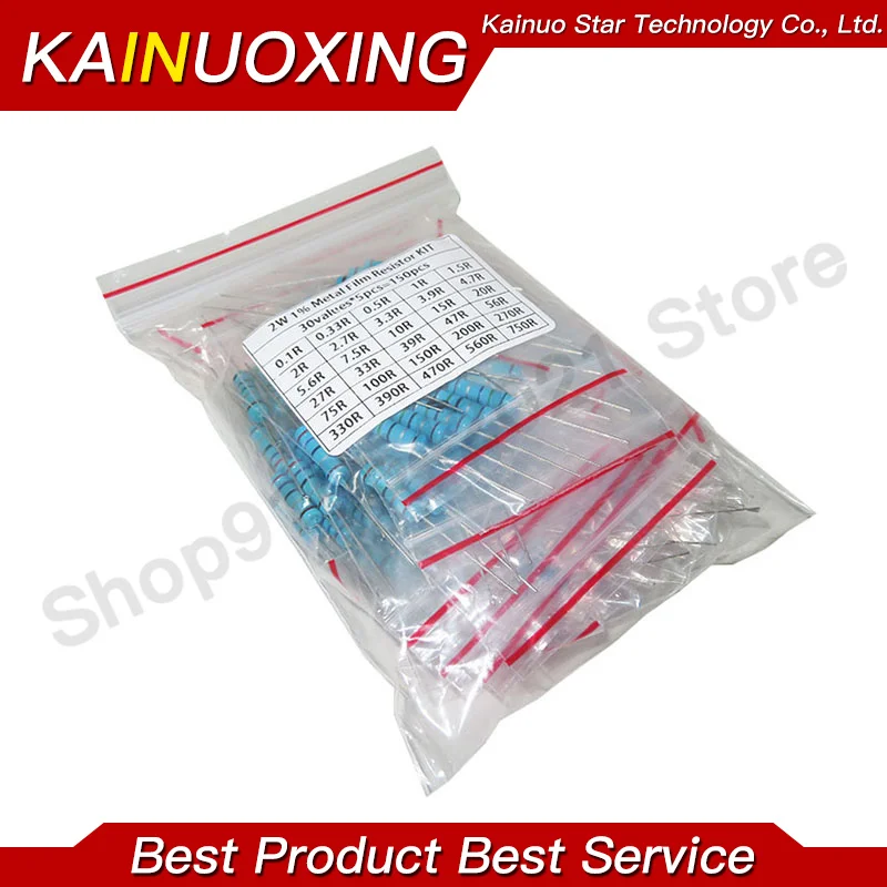 Kit surtido de resistencias de película metálica, resistencia 150, 2W, 3W, 1%, 30 tipos cada 5 piezas, 0.1R ~ 750R, 1K ~ 820K Ohm