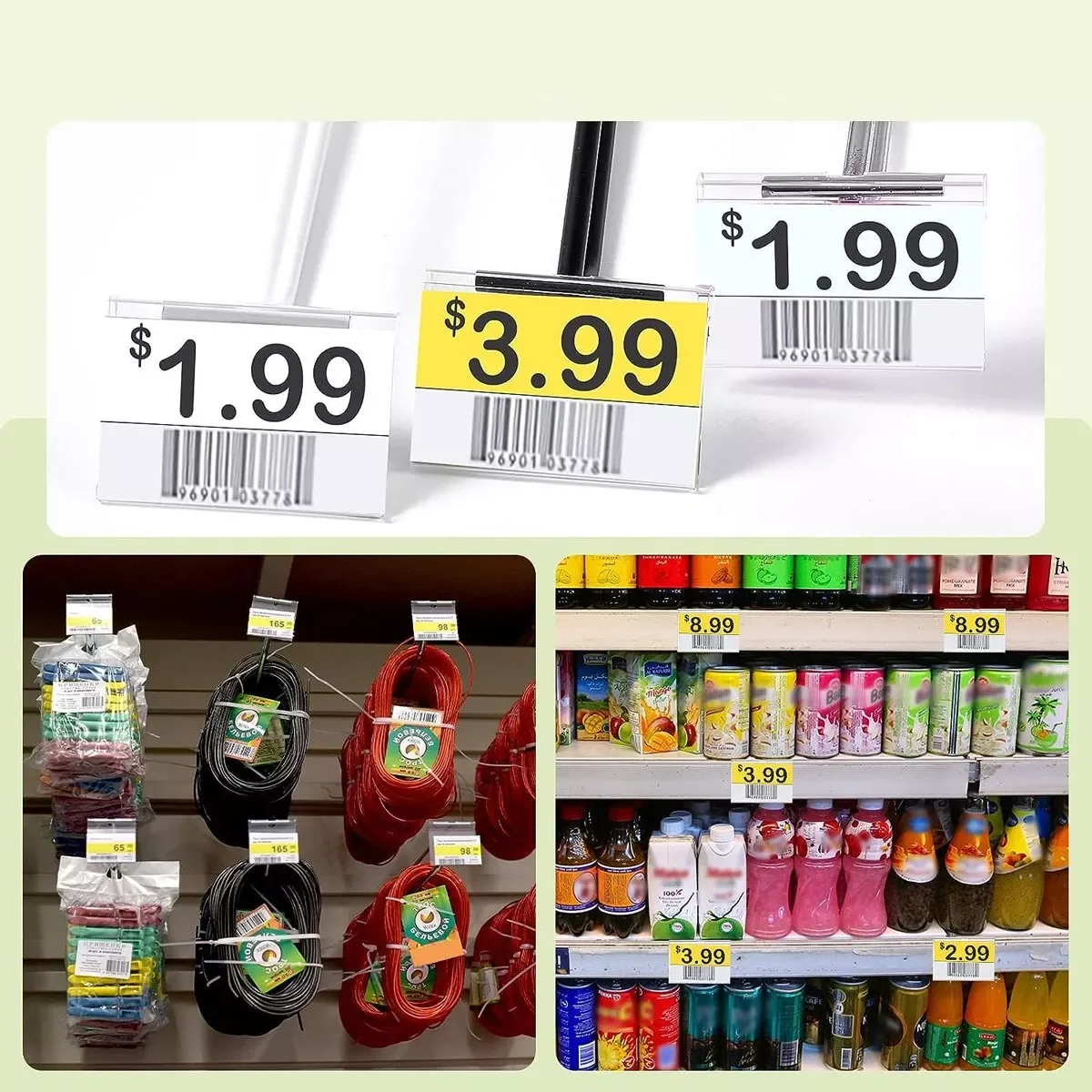 البلاستيك البلاستيكية الرف شرائط البيانات حامل قصاصة سعر البضائع المتحدث تسجيل التسمية عرض لاصق الظهر 20 قطعة مع كرتون