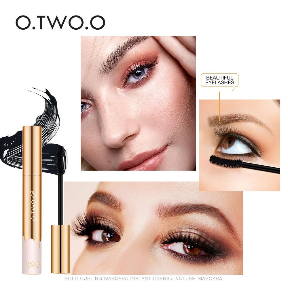 O.TW O.O-Mascara 3D noir pour extension de cils, brosse de maquillage pour les yeux, longue tenue, couleur or