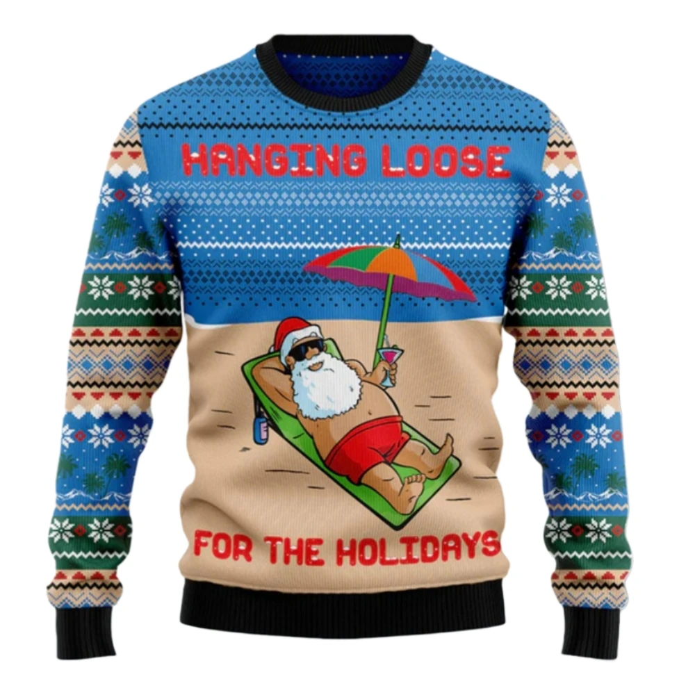 هاواي سترة عيد الميلاد القبيحة للرجال سانتا كلوز نمط الأزياء 3D طباعة بلوزات السنة الجديدة عطلة عيد ميلاد سعيد هوديس