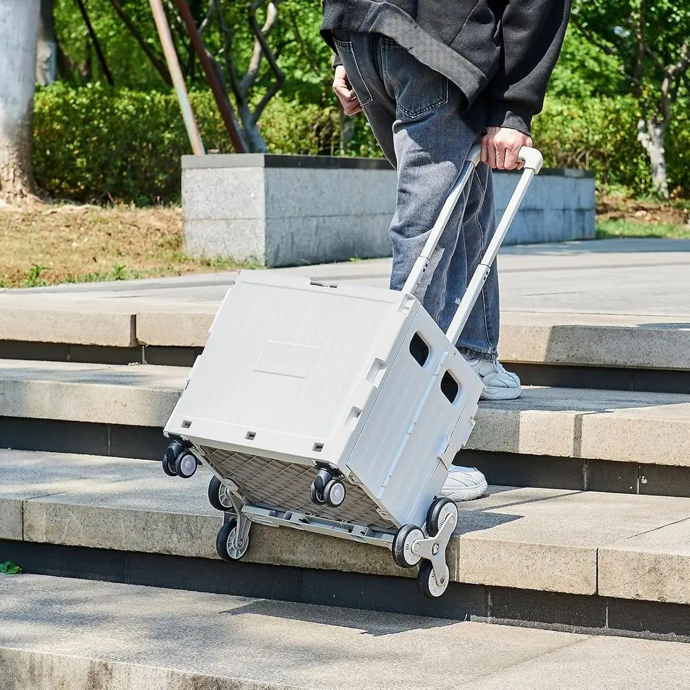 유틸리티 카트, 접이식 쇼핑 카트, 책 보관 카트, 계단 오르기용 바퀴와 손잡이 포함, 실외 가정용 및 교사/학생용으로 이상적