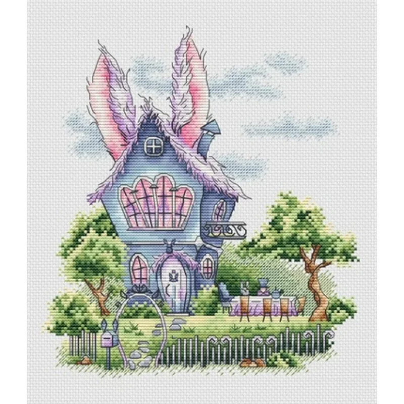 [CC2855-Mengmeng's Rabbit House]Stamped Cross Stitch Kit for Adults and Kids, Easy Pre-Printed Canvas with Cotton Threads and Ne