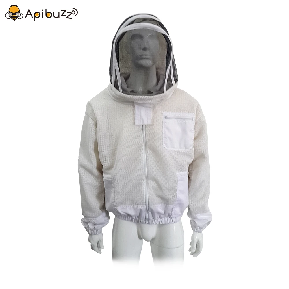 Breathable Heavy Duty Bee Jacket,3-Layer Breeze Mesh Ventilated Beekeeping Jacket with Hooded Hat-Veil,Beekeeper Suit Supply