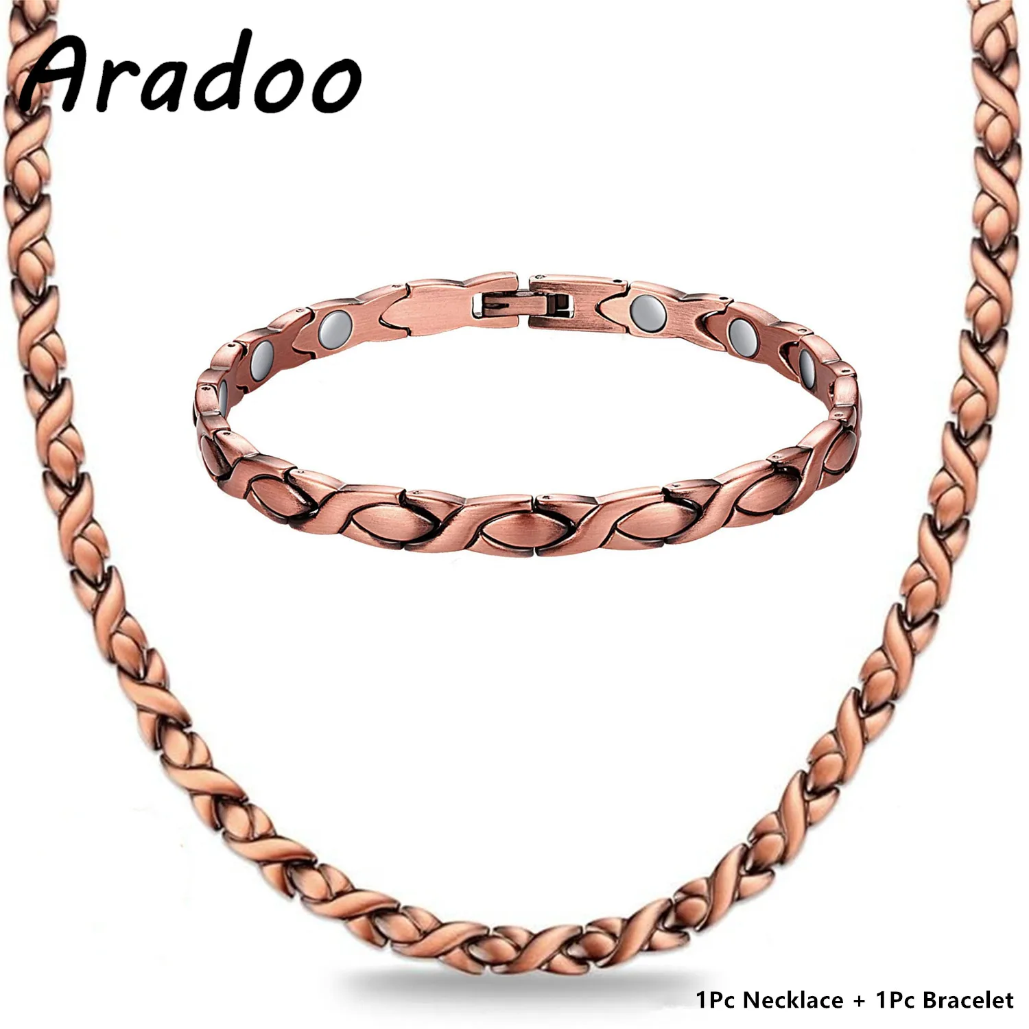 ARADOO Magnetarmband-Halsketten-Set aus reinem Kupfer mit 3500 Gauss-Magneten, Schmuckgeschenke