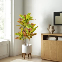 Fausses Branches d'Arbre Codiaeum Plantes Artificielles, Ficus en Plastique, Feuilles de Plantes Tropicales pour Décoration de Maison, 66/83cm