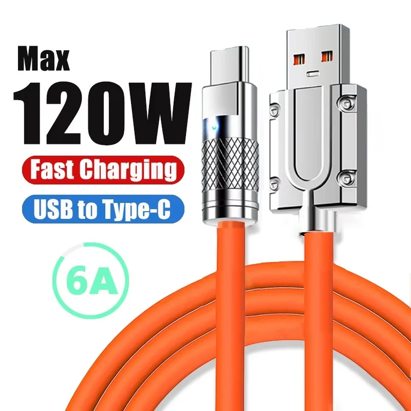 120W 6A Superschnelles Ladekabel Typ C Flüssigsilikonkabel 1M Schnellladegerät Datenkabel für Huawei Xiaomi USB-C Ladekabel Datenkabel