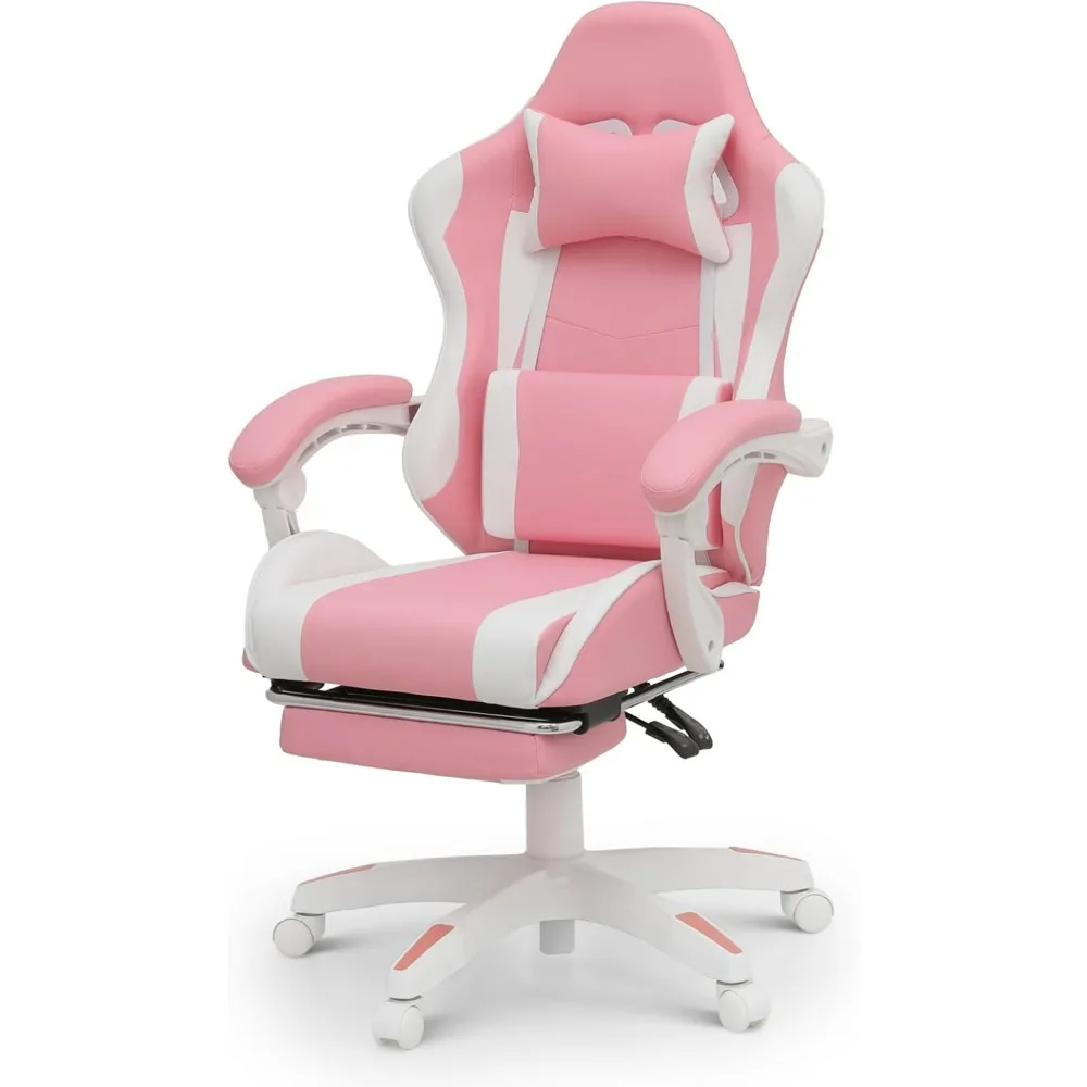 

Ergonomic Swivel Gaming Chair With Footrest & Lumbar Support, Adjustable High Back Computer Chair Pink