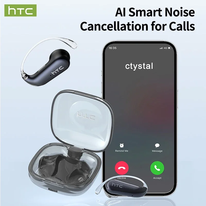 سماعات بلوتوث لاسلكية HTC NE38 سماعات بلوتوث شفافة خطافات أذن OWS خفيفة الوزن رياضية من التيتانيوم سلك مشبك أذن بدون AI #5
