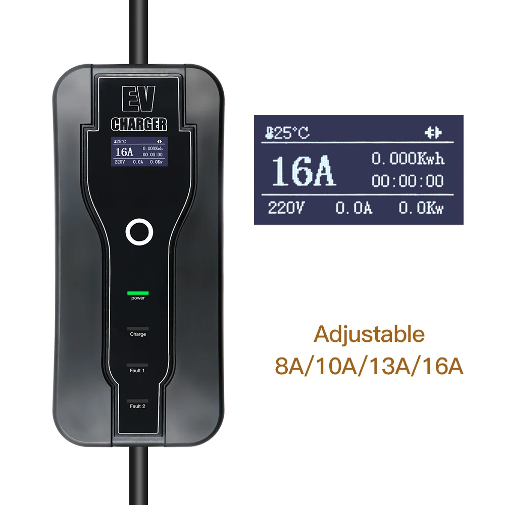 ERDAN 16A 3.6KW Portable EV Type 2 Charger 3.5m IEC62196-2 EVSE Type1 SAE J1772 Current Adjustable for Electric Car