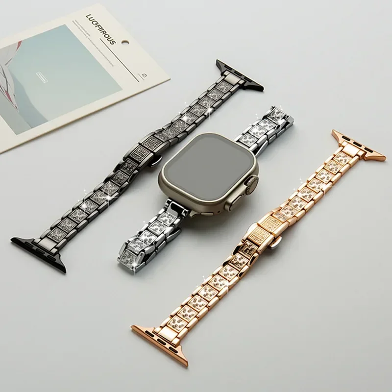 

Подходит для Apple 1-S10 iWatch, высококачественный браслет с твердой бриллиантовой пряжкой-бабочкой Huawei FIT3/4 Xiaomi 8/910, стальной браслет