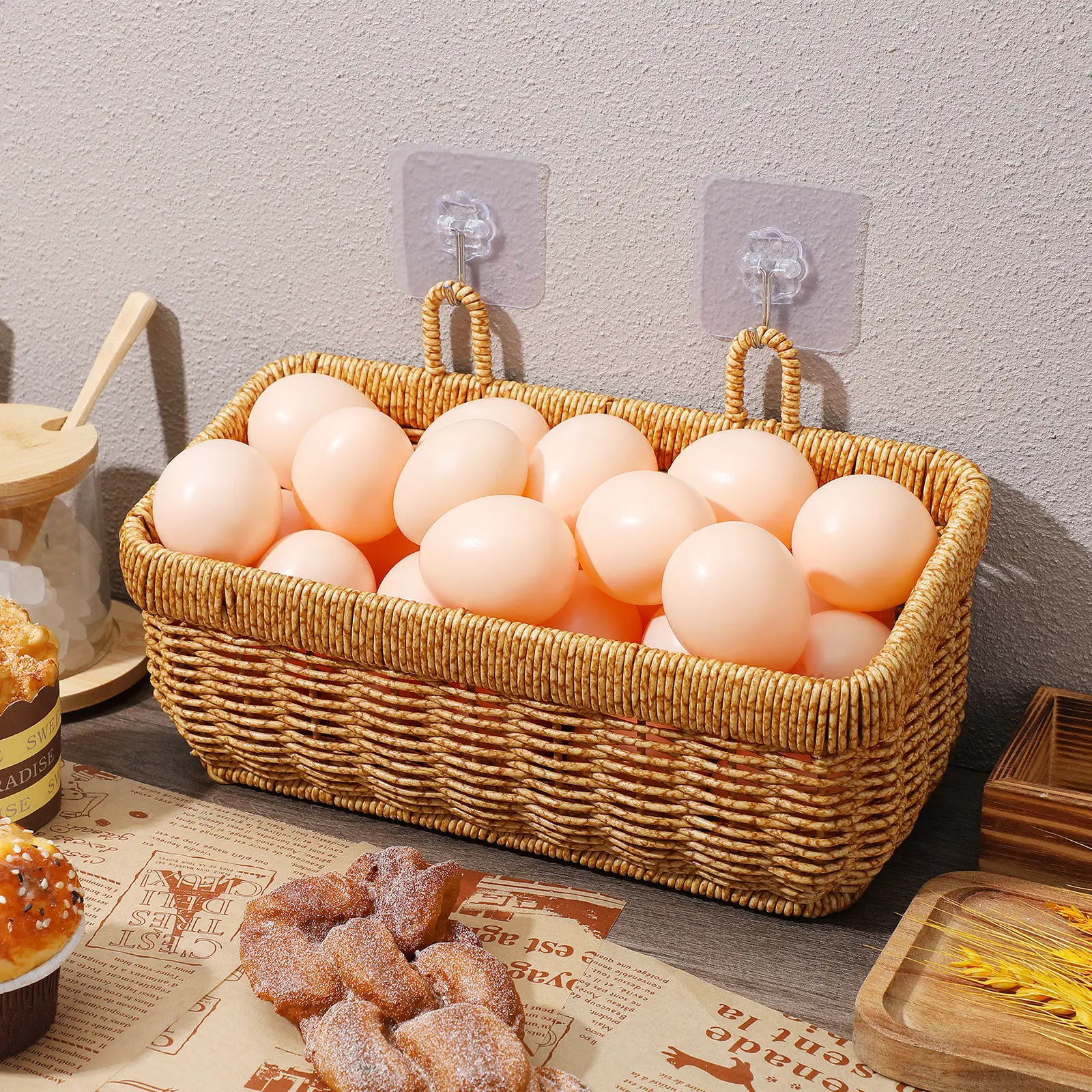 

Плетеная настенная корзина для хранения на кухне, большая вместимость, для фруктов, чеснока, имбиря, овощей, без сверления