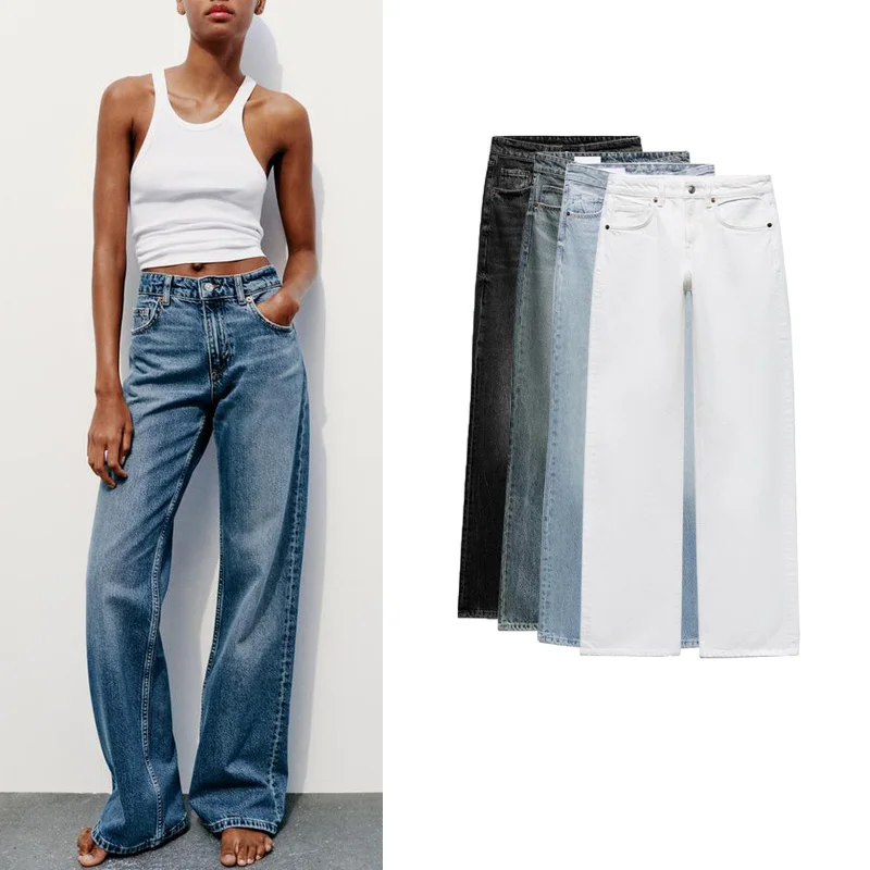 

Casual High Waist Wide Leg Jeans Women's New Sle Retro Boyfriend Loose Fit Long Length Blue Denim Pants Autumn Season