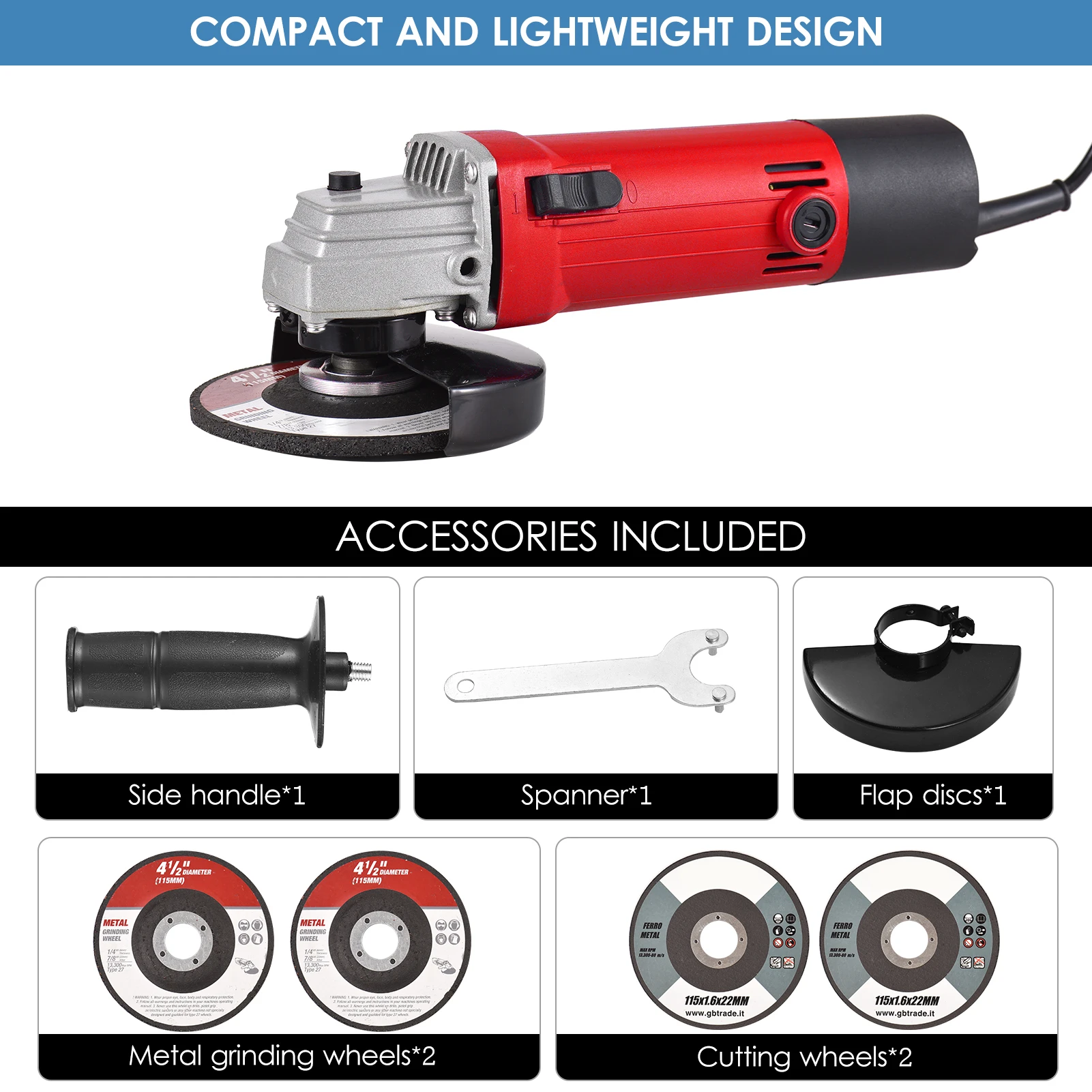 500W 11000rpm Cordless Angle Grinder Grinding Machine Cutting Electric Angle Grinder Grinding Power Tool With Auxiliary Handle