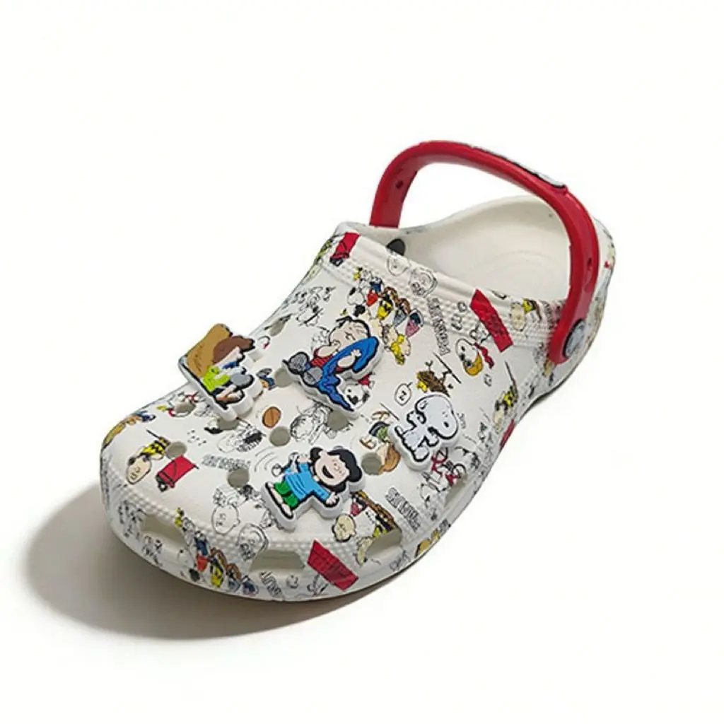 Anime Kawaii Peanuts Snoopy Cute Print Clogs Children Hole Shoes Detachable Shoe Charms Garden Beach Slippers Casual Sandal Gift