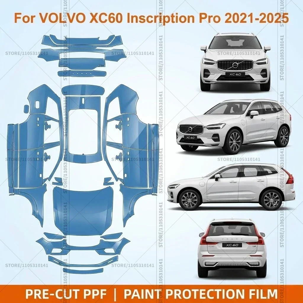 

Предварительно нарезанная прозрачная защитная пленка PPF для переднего бампера, прозрачная защитная пленка для автомобиля Volvo XC60 Inscription Pro 2021-2025