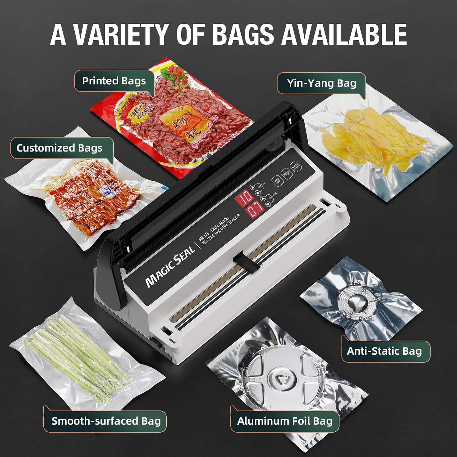 Magic Seal Vacuum Sealer Packaging Machine Food Vacuum Sealer Household Plastic Bag Sealer With free Vacuum bags for HomeKitchen