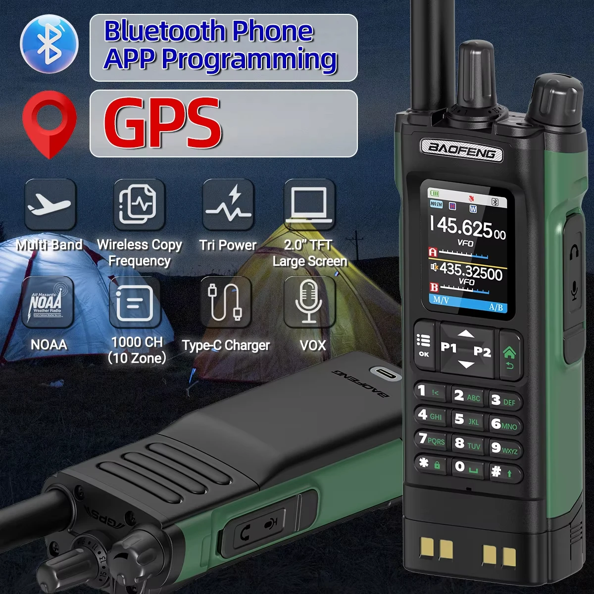 Original Baofeng 10W UV32 32UV Analog Communication Ht Walkie Talkie UHF VHF Bluetooth GPS USB-C Aviation Air Band Two Way Radio