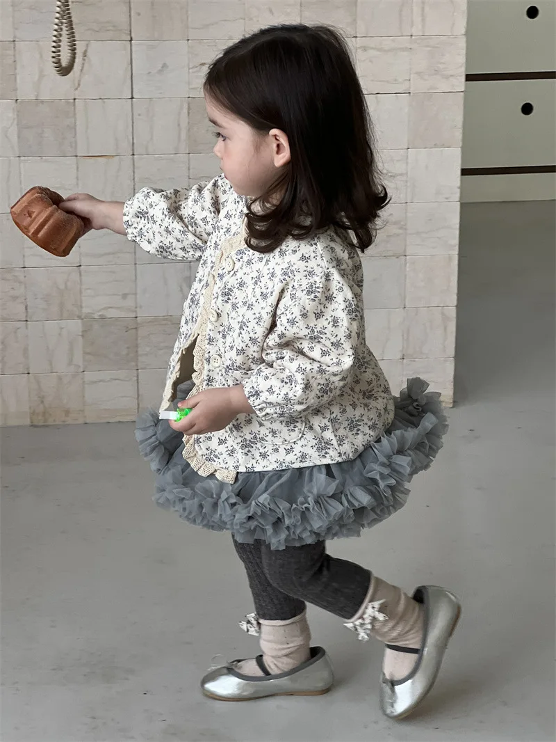 2024 Autumn New Baby Girl Long Sleeve Floral Coat Cotton Infant Toddler Cute Lace Cardigan Girls Soft Flower Jacket Kids Clothes