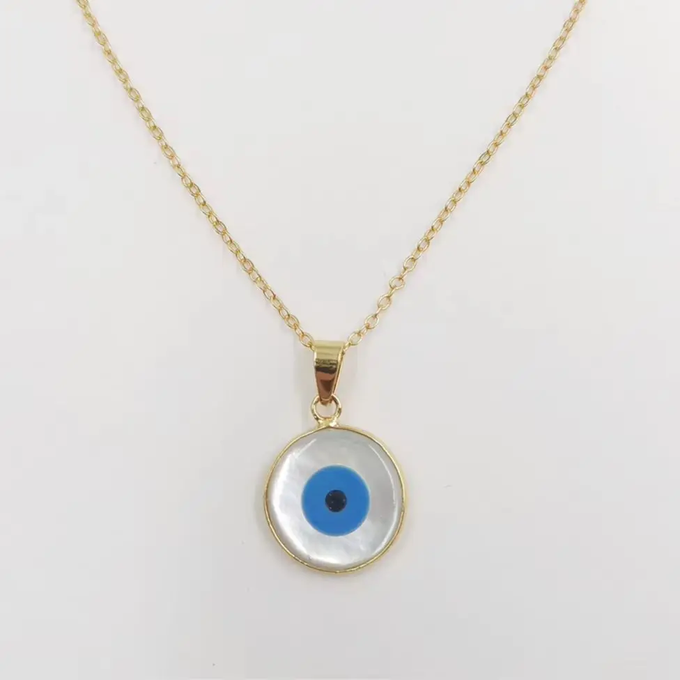 WT-N535 Wholesale Fashion Evil Eye Shell Necklace With Gold Plated Chain Tiny Pendant Unique Design Charming Women Jewelry