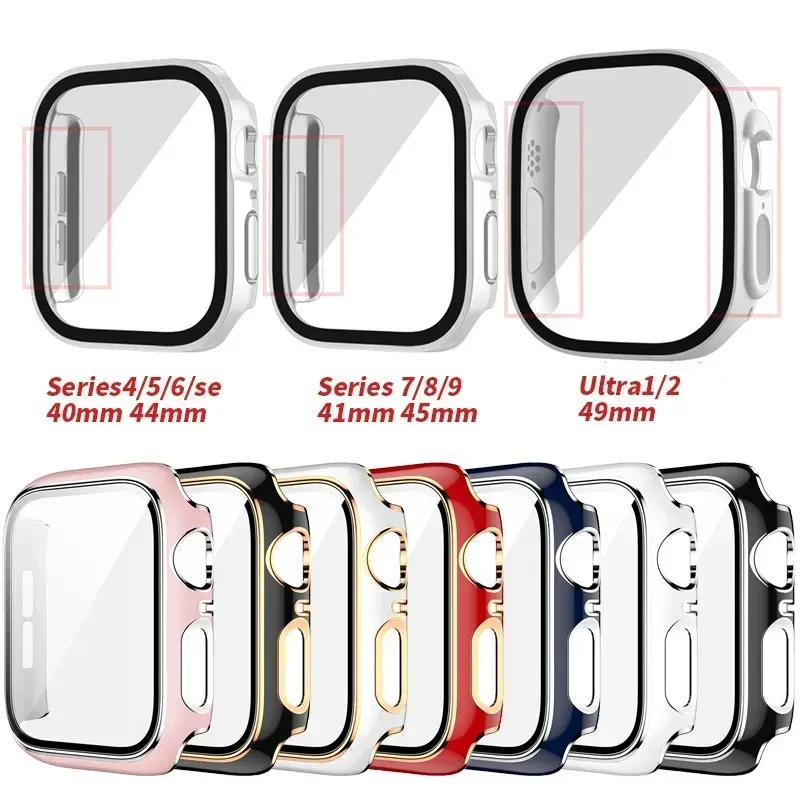 Cover For Apple watch Case 45mm 41mm 44mm 40mm 42mm 38mm Screen Protector PC Bumper Tempered Glass iWatch series 8 7 SE 6 5 4 9