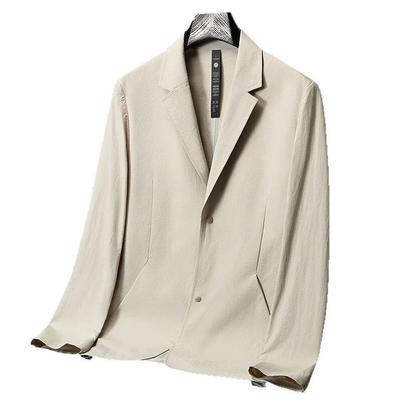 Blazer Men Coat Straight Formal Turn Down Collar Blazers Single Breasted Full Sleeve Thin Lightweight Evening Work Casual Spring