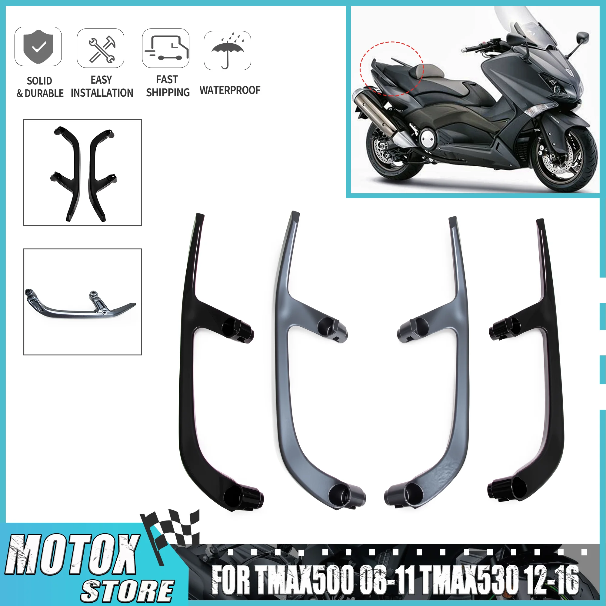 

Fit for 2008 - 2016 TMAX500 TMAX 530 T-MAX500 T-MAX 530 2011 2015 Rear Armrest Kit Pillion Passenger Handle Grab Bars Arm Rests