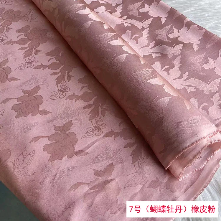 

Jacquard Real Silk Flower Luo Clothing Hanfu Long Skirt Fabric Transparent Hole Hollow