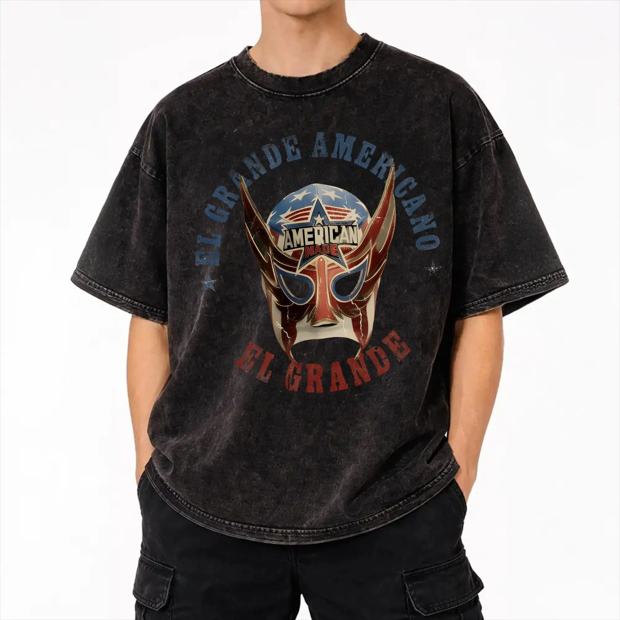 El Grande Americano Pro Wrestling  T Shirt Hip Hop Washed 100% Cotton Harajuku T-Shirt  Cool for Men Women Streetwear