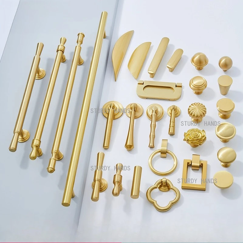 Brass cabinet door handle new Chinese modern minimalist cabinet drawer wardrobe small handle